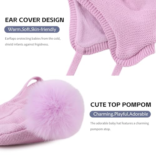 JANGANNSA Basic Winter Baby Boy Beanie Pompom Knit Girl Hat Kid Earflap Cap - color: Magenta Hat, size: 2-5T