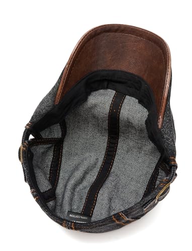 QHFHULV Newsboy Cap for Men Cotton Flat Gatsby Ivy Golf Cabbie Driving Hat - color: Denim Black