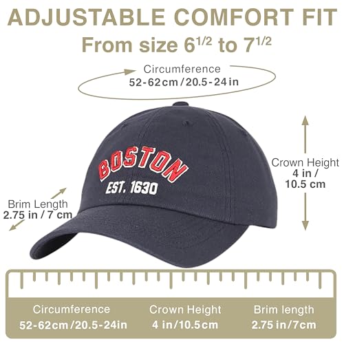 E BY ELIDAN Boston EST 1630 Dad Hat, Embroidered Cotton Baseball Cap - color: Navy Est 1630 Red
