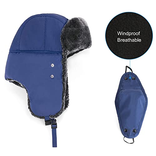 mysuntown Winter Hats for Women Men Trapper Ushanka Hat with Ear Flaps - color: Royal Blue