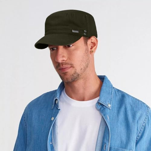 Initlove Cadet Army Cap Military Unisex Flat Top Hat for Men Women - color: Green
