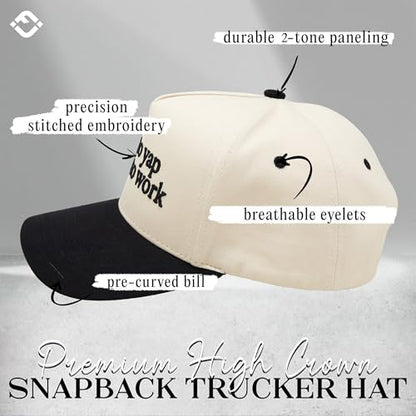 Funky Junque Adult Trucker Snapback Hat 2-Tone Baseball Cap - color: Born to Yap Forced to Work - Black/Beige