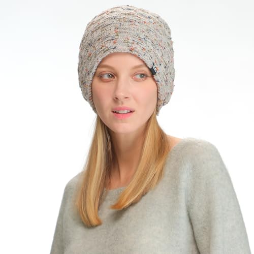 C.C Fuzzy Lined Beanie, Thick Soft Knit Winter Hat, Warm Cozy Skull Cap for Women & Men - color: Oatmeal