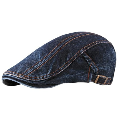 meioro Women Denim Newsboy Hat Cotton Flat Cap Ivy Gatsby Driving Hunting Gatsby Cabbie Denim Hats for Men - color: Dark Blue-b