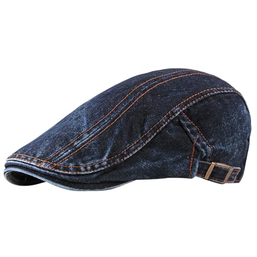 meioro Women Denim Newsboy Hat Cotton Flat Cap Ivy Gatsby Driving Hunting Gatsby Cabbie Denim Hats for Men - color: Dark Blue-b