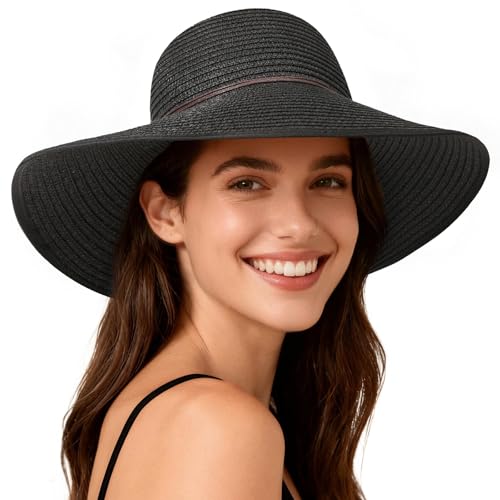 Sun Hats for Women, UPF 50+ Sun Protection, Beach Hat with Wide Brim - color: Black