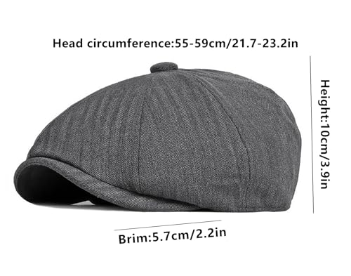 DIYDECAL Mens Newsboy Cap 8 Panel,Cotton Blend Flat Ivy Gatsby Cabbie Golf Hat - color: Dark Grey
