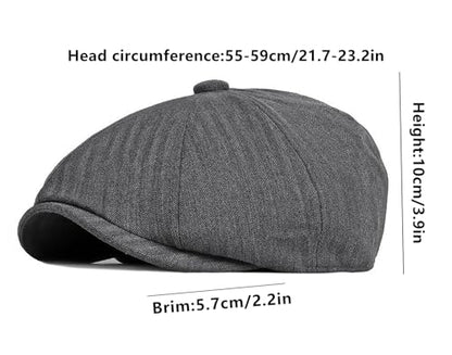 DIYDECAL Mens Newsboy Cap 8 Panel,Cotton Blend Flat Ivy Gatsby Cabbie Golf Hat - color: Dark Grey