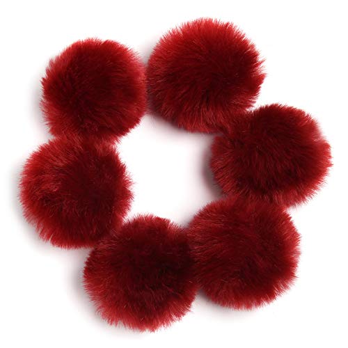 SUSULU Fluffy Faux Fur Pompom Ball with Tiny Cord for Hat Shoes Garment Accessories 2.8in Pack of 6pcs Burgundy - color: Burgundy