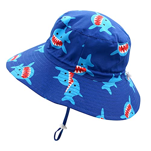 Home Prefer UPF50+ Wide Brim Sun Hat Boys Girls Sun Protection Hat Zoo Beach Swim Safari Bucket Hat for Baby Toddler Kid - color: Shark, size: 6-12 Months