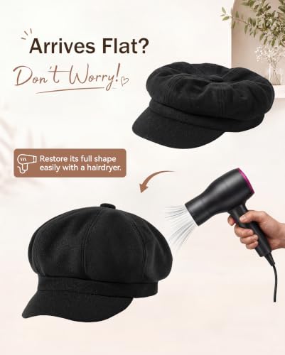 American Trends Newsboy Hats for Women Baker Boy Cap Fall Winter Beret - color: A Black