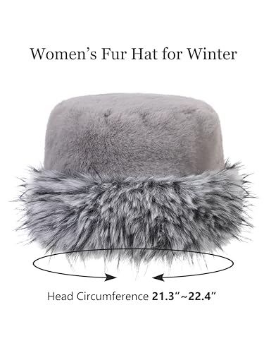 sy soul young Women's Leopard Faux Fur Hats Fluffy Bucket Hat Russian Style - color: Gray and Black Tips