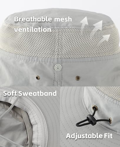 Connectyle UPF 50+ Wide Brim Sun Hat for Men Breathable Cowboy Boonie Hats Outdoor Bucket Hat for Fishing Hiking Safari - color: Grey