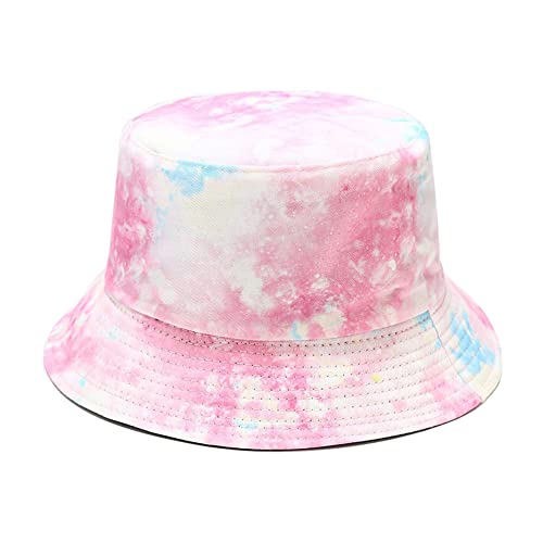 Unisex Print Double-Side-Wear Reversible Bucket Hat - color: Pink Tie-dye