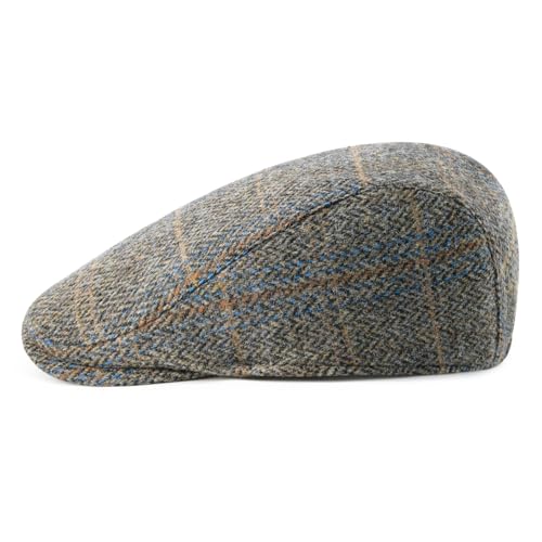 FEINION Men Wool Blend Flat Cap Tweed Newsboy Ivy Hat - color: Plaid Grey 2