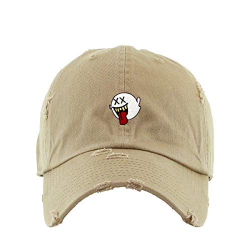 Silly Ghost Vintage Baseball Cap Embroidered Cotton Adjustable Distressed Dad Hat - color: Khaki