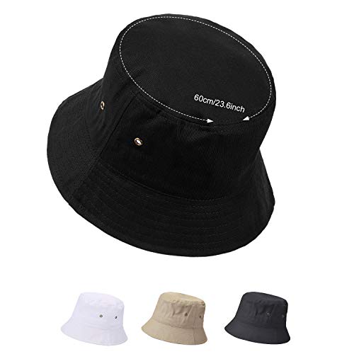 SATINIOR 4 Pcs Bucket Hat Summer Cotton - color: Black, White, Khaki, Dark Grey, size: Large