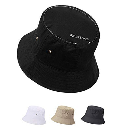 SATINIOR 4 Pcs Bucket Hat Summer Cotton - color: Black, White, Khaki, Dark Grey, size: Large