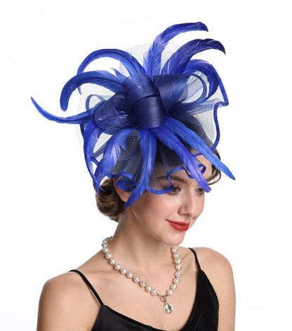 Women Fascinators Hats Flower Fascinators with Headband and Clip Tea Party Headwear for Women and Girls - color: N2-sapphire Blue