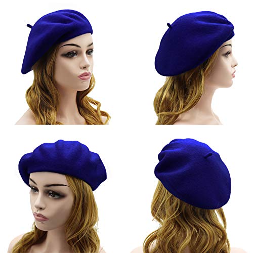 Wheebo Wool Beret Hat,Solid Color French Style Winter Warm Cap for Women Girls Lady - color: Sapphire Blue