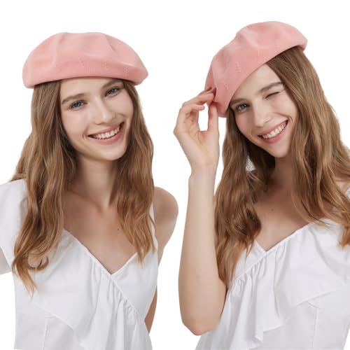 Summer French Beret Breathable Thin Beret Hat Solid Color Beanie for Women Lady - color: Pink
