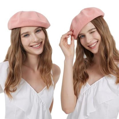 Summer French Beret Breathable Thin Beret Hat Solid Color Beanie for Women Lady - color: Pink