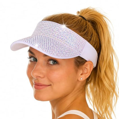 Shiny Women's Bling Rhinestone Visor Sun Protection for Tennis Golf Beach - color: Whiteabcolor
