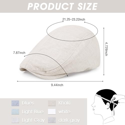 3Pcs Cotton Newsboy Hat for Men Cool Adjustable Flat Cap - color: Cm2-blue+khaki+white