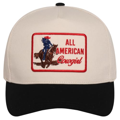 MIRMARU Western Cowboy Embroidered 5 Panel Cotton Two Tone Trucker Hat-Retro Southwest Style Snapback Cap for Men and Women. - color: Patch-all American Cowgirl,black