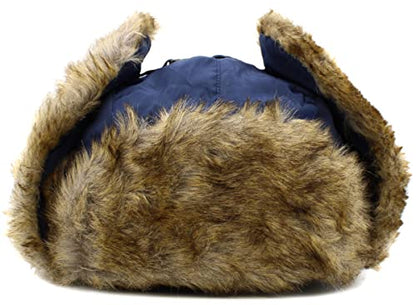 Wool Blend Aviator Trapper hat Trooper Ear Flaps Ushanka Eskimo Russian Warm Winter Cold… - color: Navy Classic Solid