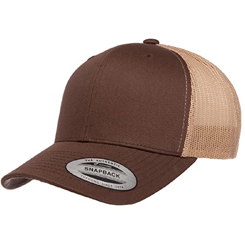 Yupoong Classic Mesh 6 Panel Retro Trucker Cap | Mid Profile Snapback - color: Brown/Khaki