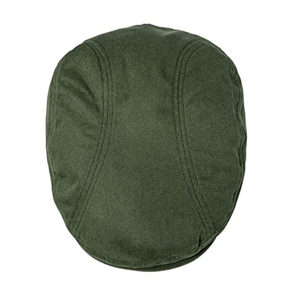 BOTVELA Men Cotton Twill Newsboy Flat Hat Fitted Cap - color: Army Green, size: 7 3/8