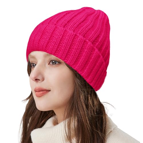 ZOORON 1&2 Winter Beanie for Women Soft Warm Slouchy Knit Hat Ski Stocking Cuffed Cap - color: Rose Red