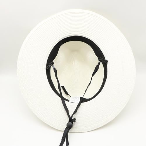 Womens Mens Wide Brim Straw Panama Hat Beach Sun Hat Summer Wide Brim Straw Roll up Hat Fisherman's UPF 50 - color: White