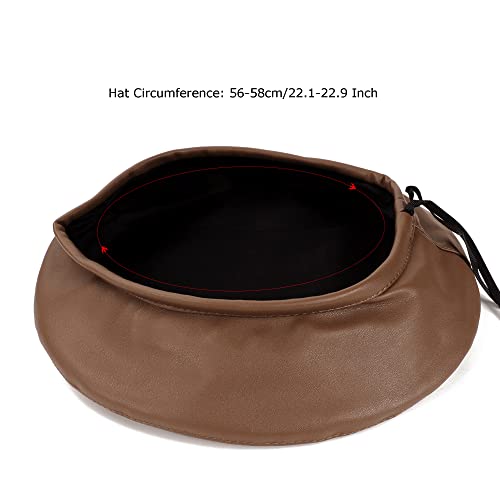 Wheebo PU Leather Berets for Women French Beret Hats Artist Painter Hat Classic Solid Style - color: Brown