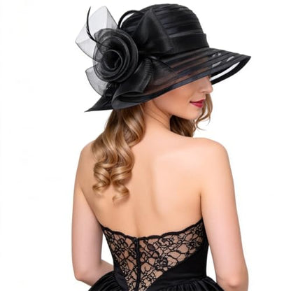Ruphedy Women Derby Church Dress Bucket Hat Fascinators Tea Party Wedding Hat - color: S017-black