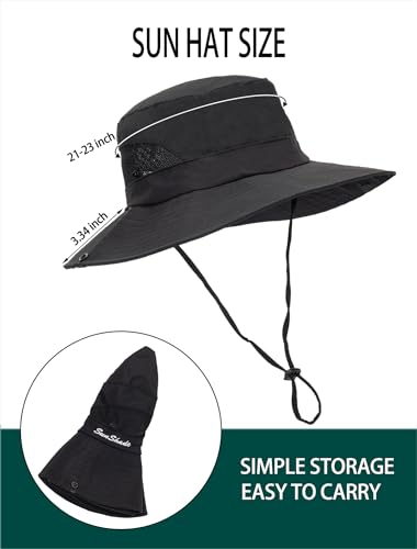 Womens Summer Sun Hat Beach Hat Wide Brim Outdoor UV Protection Bucket Hat - color: Solid Black