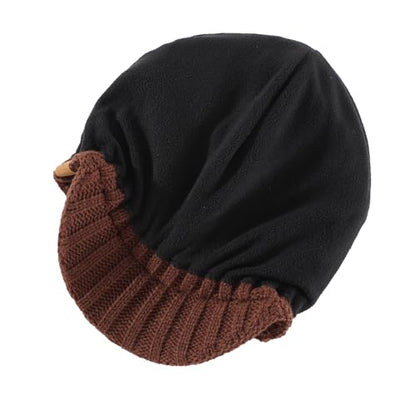 Home Prefer Men's Winter Hat Thick Knit Beanie Cap with Visor Newsboy Beanie Hat - color: Walnut