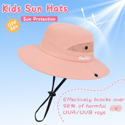 ZOORON Kids Girls Ponytail Sun Hat UPF 50+ Breathable Mesh Water-Resistant - color: Solid Pink