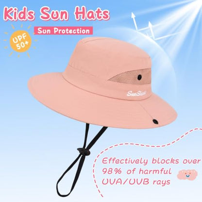 ZOORON Kids Girls Ponytail Sun Hat UPF 50+ Breathable Mesh Water-Resistant - color: Solid Pink