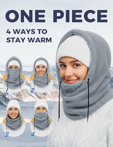 AURUZA Balaclava Face Mask for Women Men Winter Hat Windproof Fleece Neck Warmer Warm Face Cover Scarf - color: Grey