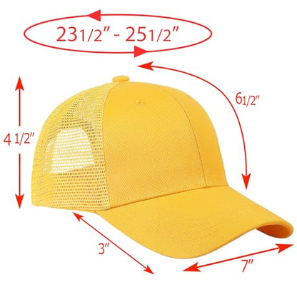 Falari Trucker Hat Baseball Cap Structured Plain Design 6 Panel, Adjustable Size - color: 1pk Yellow