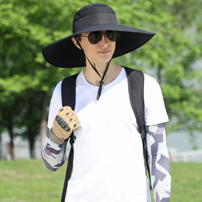 Wide Brim Sun Hat for Men Women UV Protection Bucket Fishing Hats - color: Black