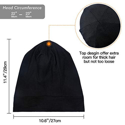 Silk Satin Lined Bonnet Sleep Cap - Adjustable Stay on All Night Hair Wrap Cover Slouchy Beanie for Curly Protection Women and Men Solid Black - color: Solid Black, size: One Size