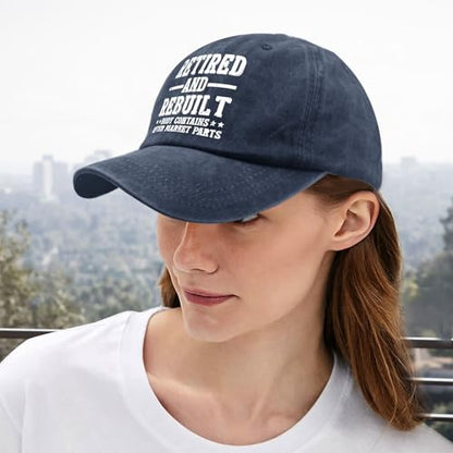 Retired and Rebuilt Hip Knee Replacement Parts Hat Men Dad Hats Funny Birthday Gifts for Women - color: Navy Blue