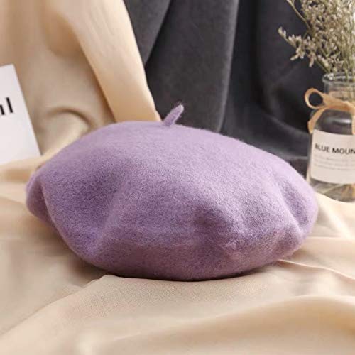 Gllutt Women Wool Beret Hat French Style Solid Color - color: Lilac