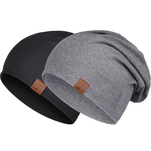 Beanie Cotton Soft and Skin Friendly Unisex Beanie Hat Beanies Hats Men Slouchy Beanie Hats for Women - color: Black&grey