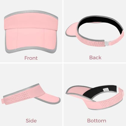 Foldable Sports Sun Visor Hat - Adjustable Running Golf Tennis Cap with Mesh&Reflective Design, Quick Drying for Men & Women - color: Pink/Reflective