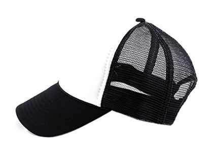 NYFASHION101 Plain Mesh Trucker Hat - Breathable 6-Panel Daily Snapback Cap, Customizable Ideal for DIY Embroidery & Patches - color: Black/White