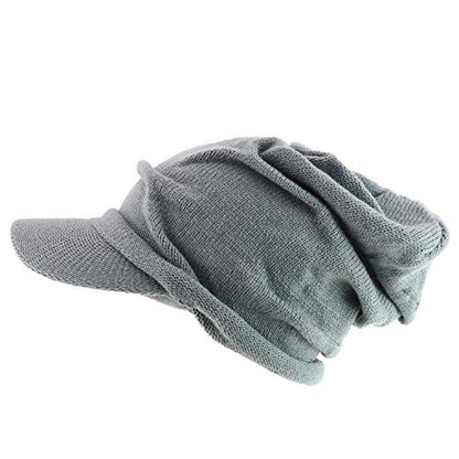 Armycrew Deep Crown Wrinkled Knit Slouch Rasta Beanie Visor - color: Light Grey